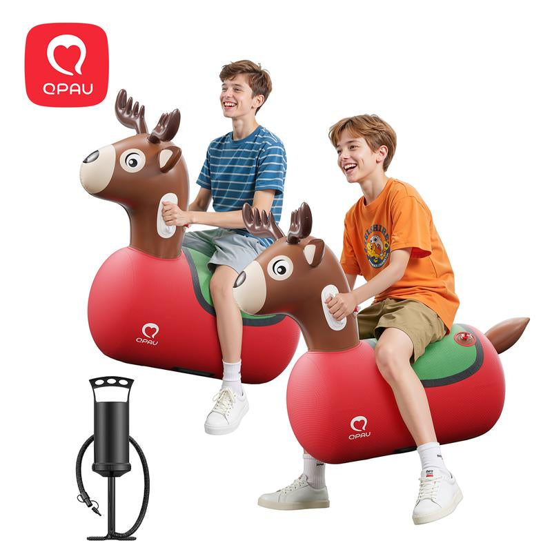 Christmas Gifts QPAU Kids Reindeer Toys 1/2 PC 220Lbs Load Capacity Bouncing Animal Hopper Reindeer Gifts for Kids Ages 5+ Large Size Comfortable Stable Design Peaceof Mind Material Independent Two Air Chambers Manual Inflatable Pump