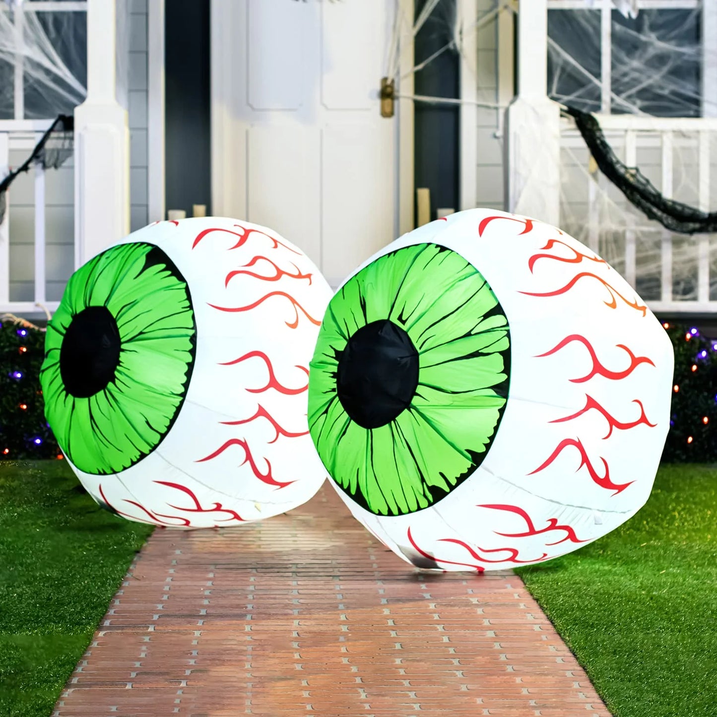 2 Pack Halloween Inflatable Eyes Decoration with Build-In Leds,3 Ft Blow Ups Green Eyes for Yard,Halloween Decor Outdoor with Leds Party Supplies Blow up Decoration