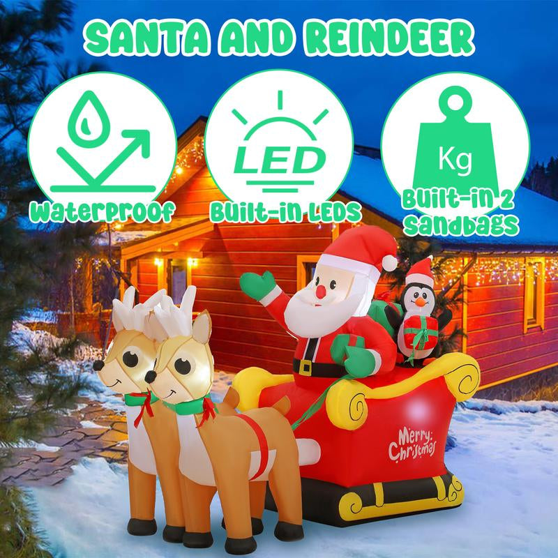 Tiktokshopblackfriday SUNGIFT Christmas Inflatable Ornaments Santa Sleigh and Reindeer with Build-In LED for Xmas Party Yard Garden Lawn Décor Christmas Decoration