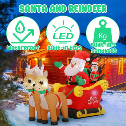 Tiktokshopblackfriday SUNGIFT Christmas Inflatable Ornaments Santa Sleigh and Reindeer with Build-In LED for Xmas Party Yard Garden Lawn Décor Christmas Decoration