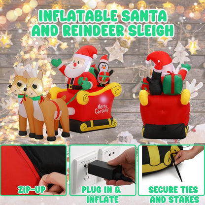 Tiktokshopblackfriday SUNGIFT Christmas Inflatable Ornaments Santa Sleigh and Reindeer with Build-In LED for Xmas Party Yard Garden Lawn Décor Christmas Decoration
