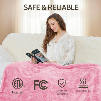VUSIGN Heated Blanket Electric Throw, Full Body Electric Blanket - 6 Heat Levels, 4/10 Auto-Off, Flannel Sherpa, Machine Washable, Gift for Winter, Cozy Night, Home Use, Valentine'S Day Gift, Christmas Gift