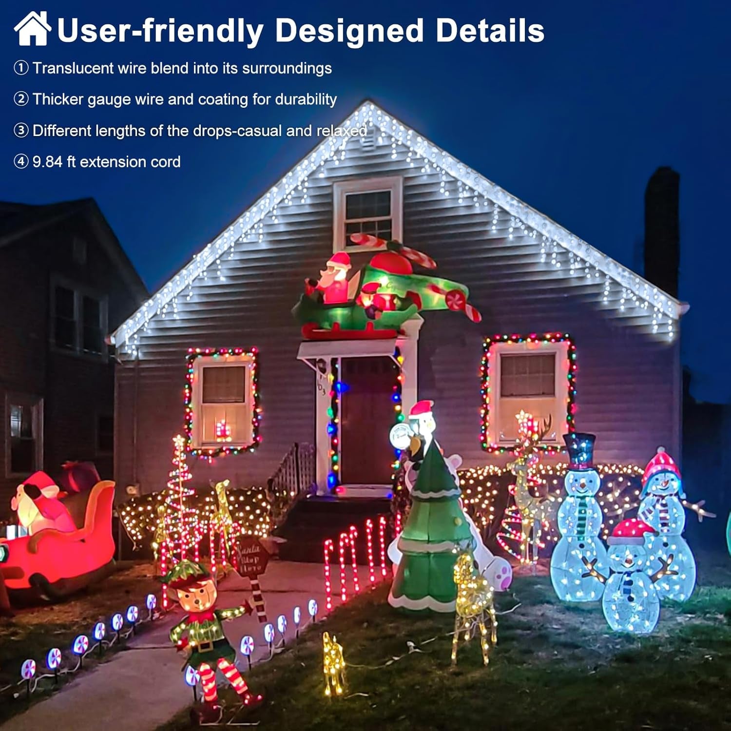 White Christmas Lights Outdoor, 66Ft 640 LED Icicle Lights for outside House with Connectable Clear Wire 8 Modes Timer, Plug in Waterproof for Home Holiday Eaves Yard Roof Party Room Indoor Decoration