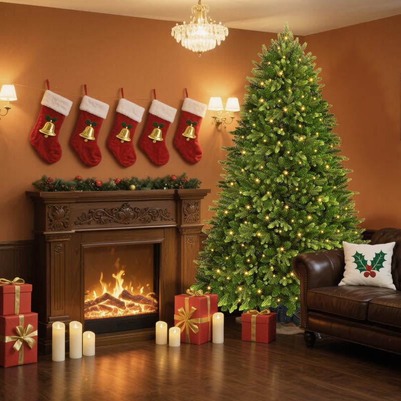 【Twinkling&Rotation】Shareconn 6/ 7/ 7.5FT PE+PVC Artificial Fir Branch 12 Lighting Modes Prelit Blinking Christmas Tree with Warm White Lights & Rotating Stand Green Decorative Tree