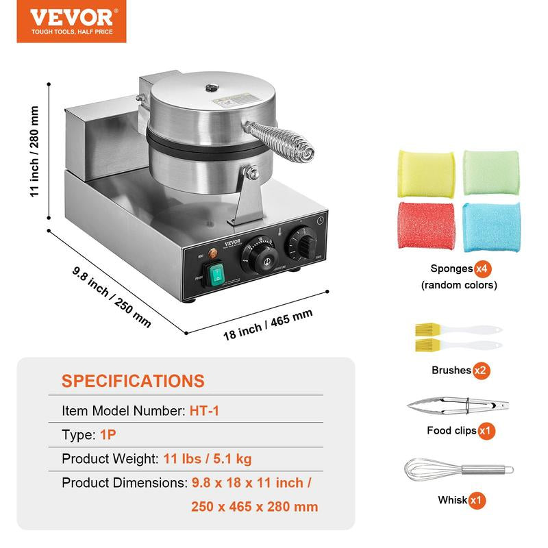 VEVOR Commercial Waffle Maker round Waffle Iron Baker Machine Non-Stick 1230W