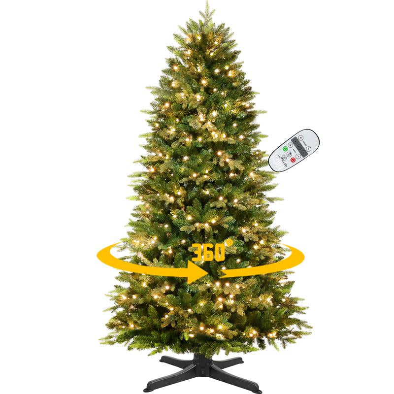 【Twinkling&Rotation】Shareconn 6/ 7/ 7.5FT PE+PVC Artificial Fir Branch 12 Lighting Modes Prelit Blinking Christmas Tree with Warm White Lights & Rotating Stand Green Decorative Tree