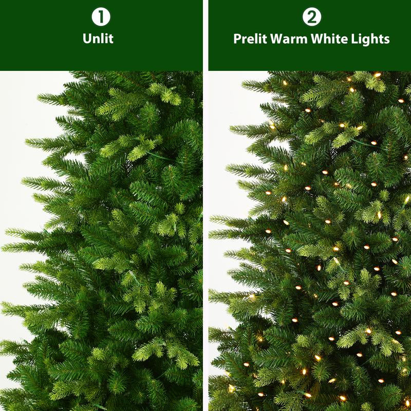 【Twinkling&Rotation】Shareconn 6/ 7/ 7.5FT PE+PVC Artificial Fir Branch 12 Lighting Modes Prelit Blinking Christmas Tree with Warm White Lights & Rotating Stand Green Decorative Tree