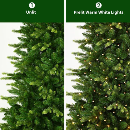 【Twinkling&Rotation】Shareconn 6/ 7/ 7.5FT PE+PVC Artificial Fir Branch 12 Lighting Modes Prelit Blinking Christmas Tree with Warm White Lights & Rotating Stand Green Decorative Tree