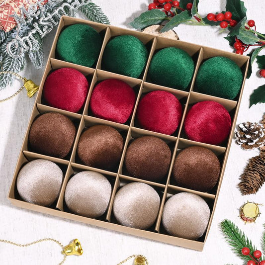 Velvet Ornaments for Christmas Tree Decorations - Elegant Velvet Christmas Ornaments Balls Shatterproof Xmas Decorative Hanging Ornaments in Red Green Brown and Beige Colors
