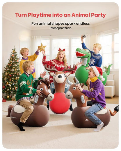 Christmas Gifts QPAU Kids Reindeer Toys 1/2 PC 220Lbs Load Capacity Bouncing Animal Hopper Reindeer Gifts for Kids Ages 5+ Large Size Comfortable Stable Design Peaceof Mind Material Independent Two Air Chambers Manual Inflatable Pump