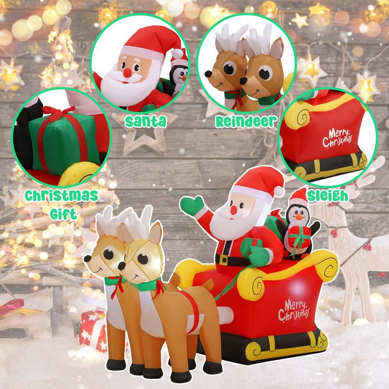 Tiktokshopblackfriday SUNGIFT Christmas Inflatable Ornaments Santa Sleigh and Reindeer with Build-In LED for Xmas Party Yard Garden Lawn Décor Christmas Decoration