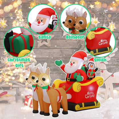 Tiktokshopblackfriday SUNGIFT Christmas Inflatable Ornaments Santa Sleigh and Reindeer with Build-In LED for Xmas Party Yard Garden Lawn Décor Christmas Decoration