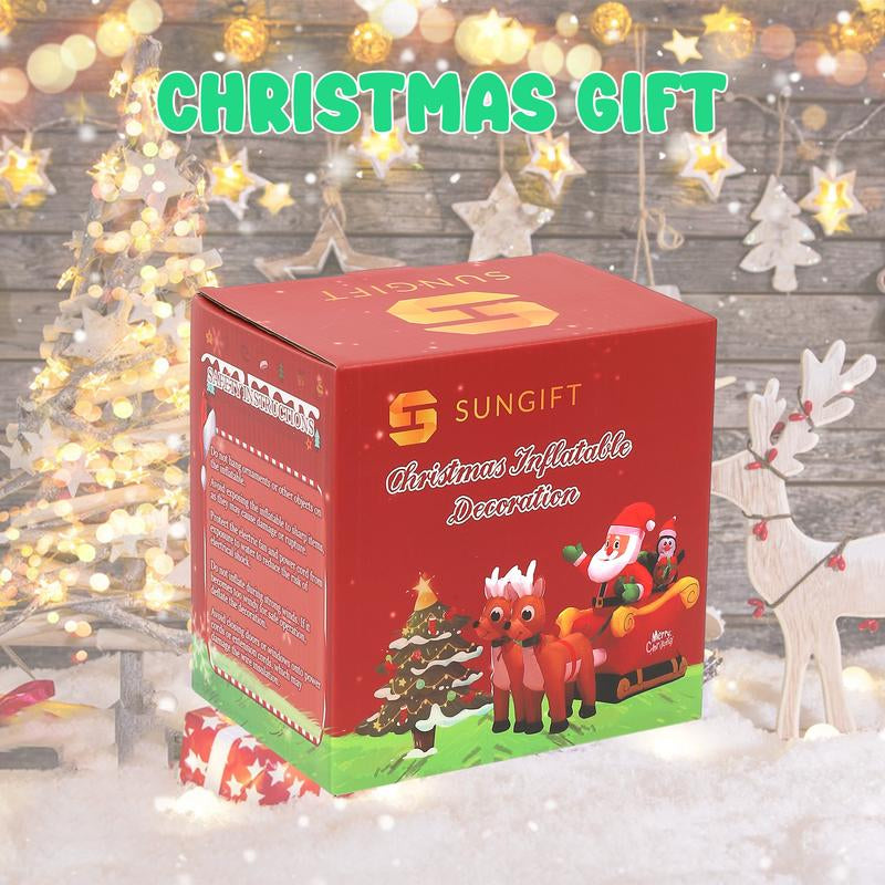 Tiktokshopblackfriday SUNGIFT Christmas Inflatable Ornaments Santa Sleigh and Reindeer with Build-In LED for Xmas Party Yard Garden Lawn Décor Christmas Decoration