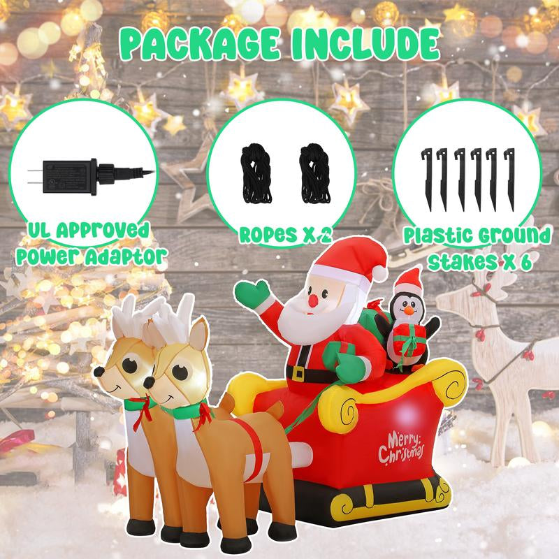 Tiktokshopblackfriday SUNGIFT Christmas Inflatable Ornaments Santa Sleigh and Reindeer with Build-In LED for Xmas Party Yard Garden Lawn Décor Christmas Decoration