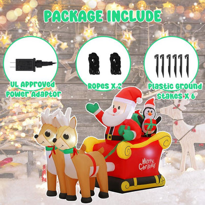 Tiktokshopblackfriday SUNGIFT Christmas Inflatable Ornaments Santa Sleigh and Reindeer with Build-In LED for Xmas Party Yard Garden Lawn Décor Christmas Decoration