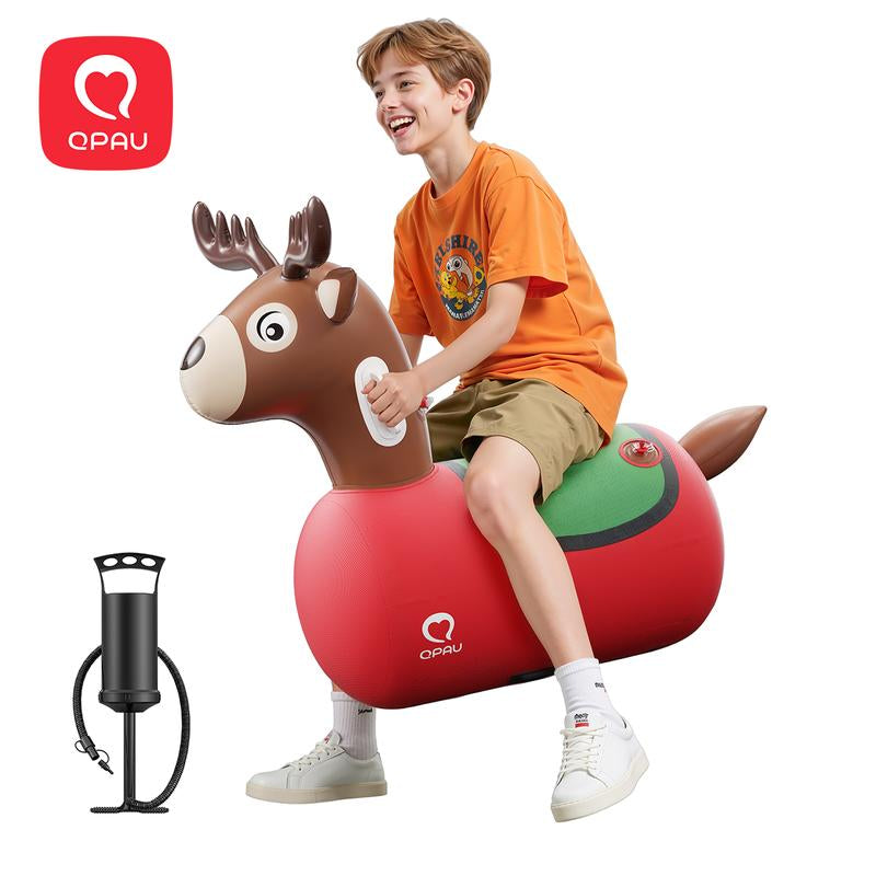 Christmas Gifts QPAU Kids Reindeer Toys 1/2 PC 220Lbs Load Capacity Bouncing Animal Hopper Reindeer Gifts for Kids Ages 5+ Large Size Comfortable Stable Design Peaceof Mind Material Independent Two Air Chambers Manual Inflatable Pump