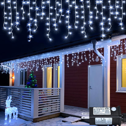 White Christmas Lights Outdoor, 66Ft 640 LED Icicle Lights for outside House with Connectable Clear Wire 8 Modes Timer, Plug in Waterproof for Home Holiday Eaves Yard Roof Party Room Indoor Decoration