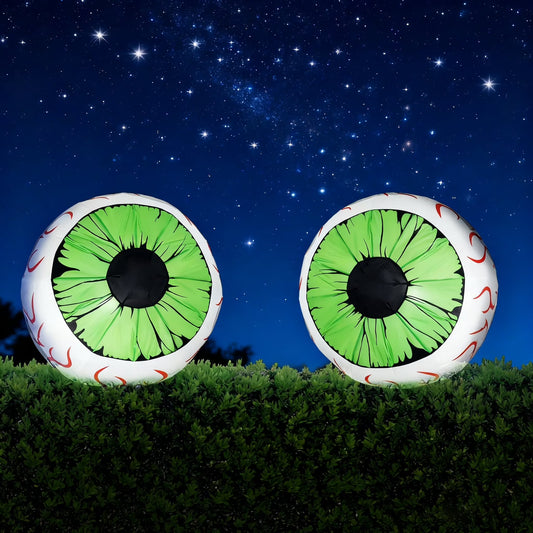 2 Pack Halloween Inflatable Eyes Decoration with Build-In Leds,3 Ft Blow Ups Green Eyes for Yard,Halloween Decor Outdoor with Leds Party Supplies Blow up Decoration