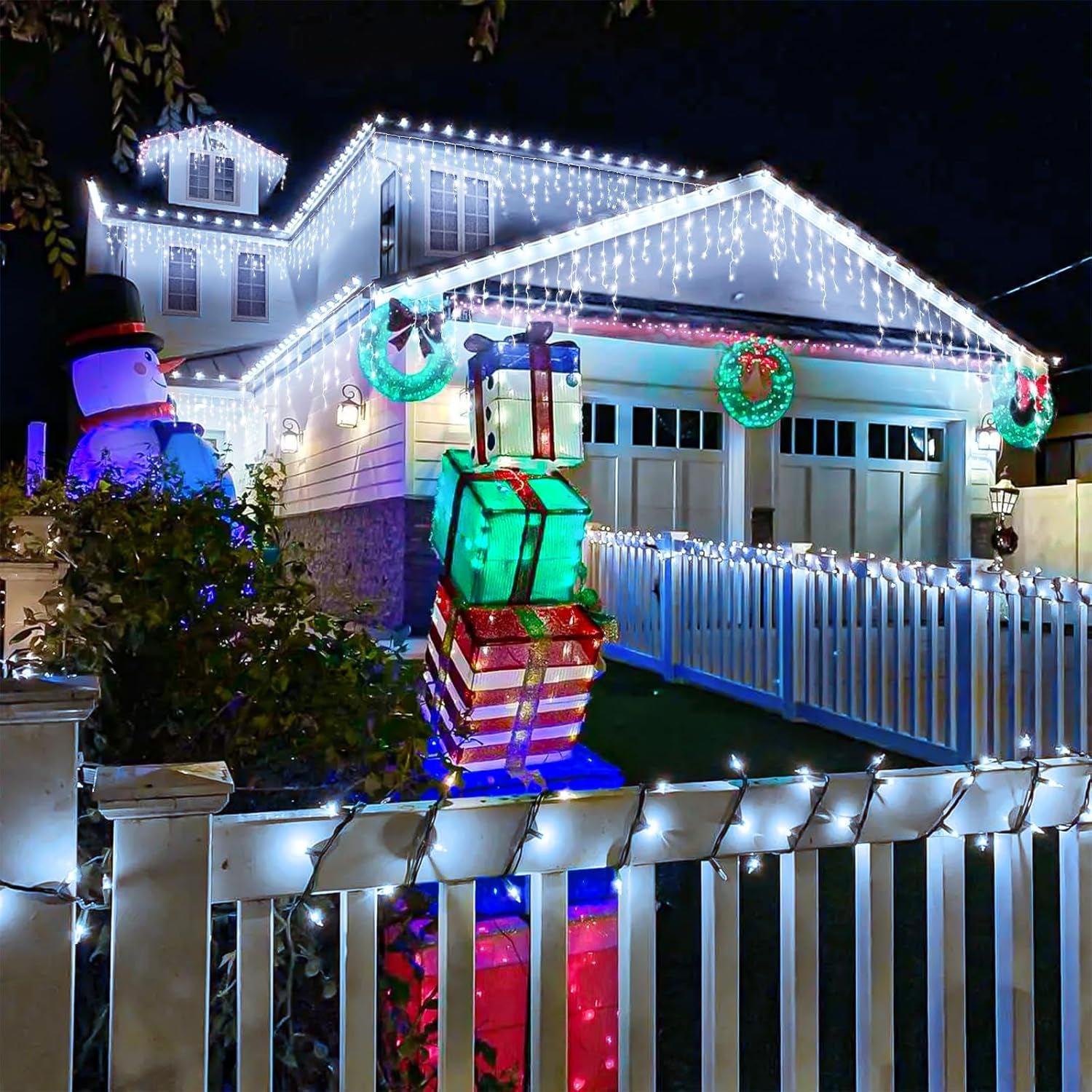 White Christmas Lights Outdoor, 66Ft 640 LED Icicle Lights for outside House with Connectable Clear Wire 8 Modes Timer, Plug in Waterproof for Home Holiday Eaves Yard Roof Party Room Indoor Decoration