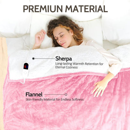 VUSIGN Heated Blanket Electric Throw, Full Body Electric Blanket - 6 Heat Levels, 4/10 Auto-Off, Flannel Sherpa, Machine Washable, Gift for Winter, Cozy Night, Home Use, Valentine'S Day Gift, Christmas Gift