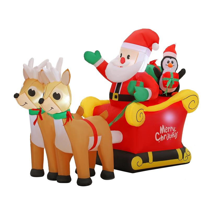 Tiktokshopblackfriday SUNGIFT Christmas Inflatable Ornaments Santa Sleigh and Reindeer with Build-In LED for Xmas Party Yard Garden Lawn Décor Christmas Decoration