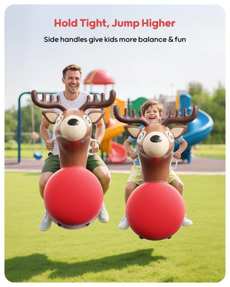 Christmas Gifts QPAU Kids Reindeer Toys 1/2 PC 220Lbs Load Capacity Bouncing Animal Hopper Reindeer Gifts for Kids Ages 5+ Large Size Comfortable Stable Design Peaceof Mind Material Independent Two Air Chambers Manual Inflatable Pump