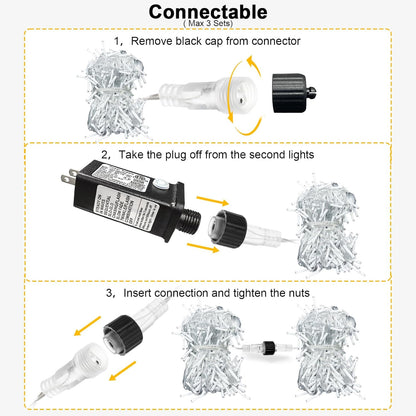 White Christmas Lights Outdoor, 66Ft 640 LED Icicle Lights for outside House with Connectable Clear Wire 8 Modes Timer, Plug in Waterproof for Home Holiday Eaves Yard Roof Party Room Indoor Decoration