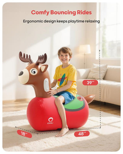 Christmas Gifts QPAU Kids Reindeer Toys 1/2 PC 220Lbs Load Capacity Bouncing Animal Hopper Reindeer Gifts for Kids Ages 5+ Large Size Comfortable Stable Design Peaceof Mind Material Independent Two Air Chambers Manual Inflatable Pump