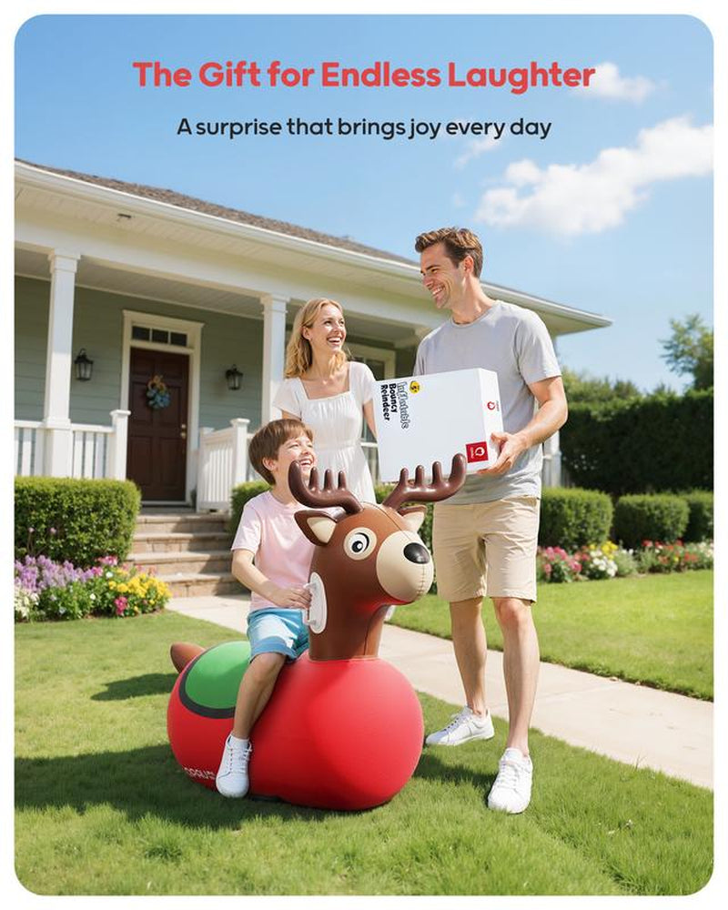 Christmas Gifts QPAU Kids Reindeer Toys 1/2 PC 220Lbs Load Capacity Bouncing Animal Hopper Reindeer Gifts for Kids Ages 5+ Large Size Comfortable Stable Design Peaceof Mind Material Independent Two Air Chambers Manual Inflatable Pump