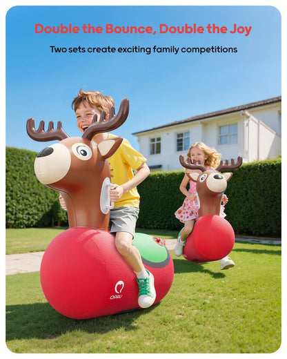 Christmas Gifts QPAU Kids Reindeer Toys 1/2 PC 220Lbs Load Capacity Bouncing Animal Hopper Reindeer Gifts for Kids Ages 5+ Large Size Comfortable Stable Design Peaceof Mind Material Independent Two Air Chambers Manual Inflatable Pump