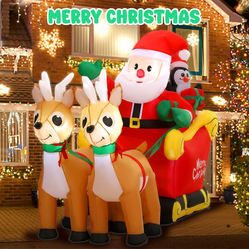 Tiktokshopblackfriday SUNGIFT Christmas Inflatable Ornaments Santa Sleigh and Reindeer with Build-In LED for Xmas Party Yard Garden Lawn Décor Christmas Decoration