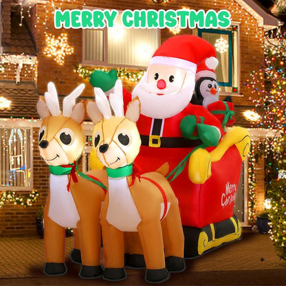 Tiktokshopblackfriday SUNGIFT Christmas Inflatable Ornaments Santa Sleigh and Reindeer with Build-In LED for Xmas Party Yard Garden Lawn Décor Christmas Decoration