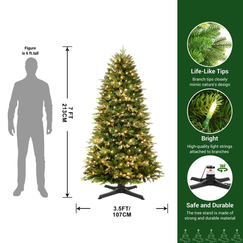 【Twinkling&Rotation】Shareconn 6/ 7/ 7.5FT PE+PVC Artificial Fir Branch 12 Lighting Modes Prelit Blinking Christmas Tree with Warm White Lights & Rotating Stand Green Decorative Tree