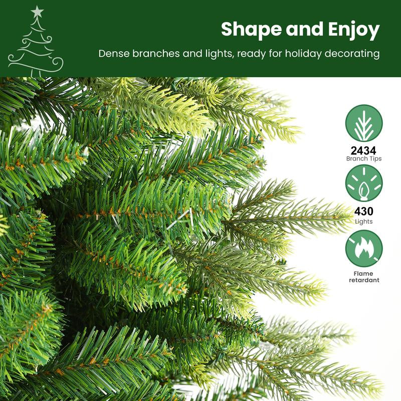 【Twinkling&Rotation】Shareconn 6/ 7/ 7.5FT PE+PVC Artificial Fir Branch 12 Lighting Modes Prelit Blinking Christmas Tree with Warm White Lights & Rotating Stand Green Decorative Tree