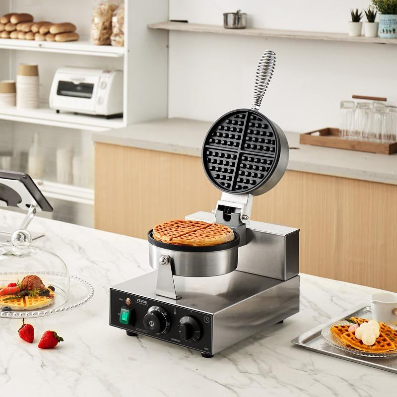 VEVOR Commercial Waffle Maker round Waffle Iron Baker Machine Non-Stick 1230W