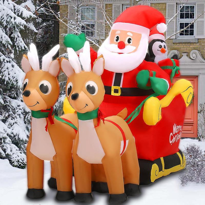 Tiktokshopblackfriday SUNGIFT Christmas Inflatable Ornaments Santa Sleigh and Reindeer with Build-In LED for Xmas Party Yard Garden Lawn Décor Christmas Decoration