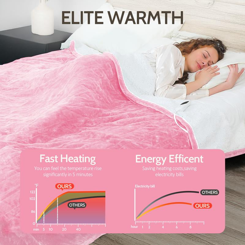 VUSIGN Heated Blanket Electric Throw, Full Body Electric Blanket - 6 Heat Levels, 4/10 Auto-Off, Flannel Sherpa, Machine Washable, Gift for Winter, Cozy Night, Home Use, Valentine'S Day Gift, Christmas Gift