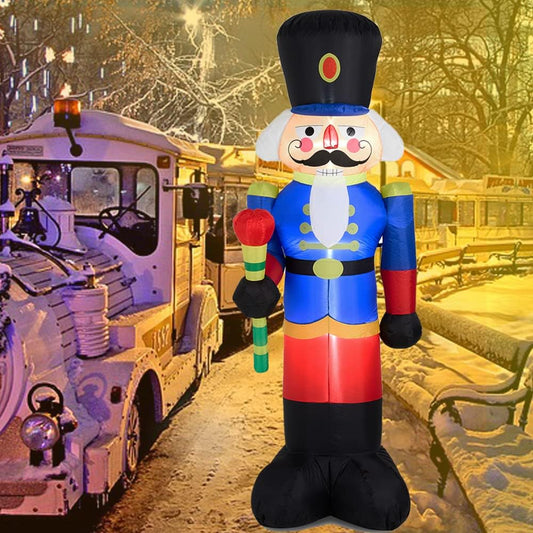 Christams Lighted Inflatable Nutcracker Décor 8 FT Xmas Big Blow up Decor for Yard, Garden